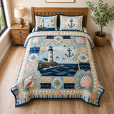 Sea Escape 3 Piece Quilted Bedspread Set | 3-Piece Handcrafted Bedding Set