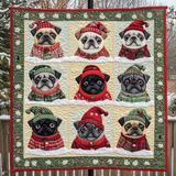 Cute Pugs And Ugly Sweaters | Quilted Blanket