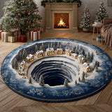 Frosty Christmas Village | Round Rug