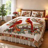 Cardinal Love Dance | 3-Piece Handcrafted Bedding Set