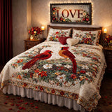 Cardinal Love Dance | 3-Piece Handcrafted Bedding Set