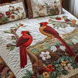 Cardinal Love Dance | 3-Piece Handcrafted Bedding Set