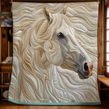 Running White Horse | Quilted Blanket