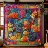 Cute Cats And Colourful Yarns | Quilted Blanket