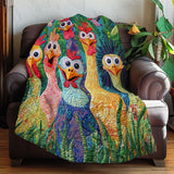 Whimsical Cute Chickens | Quilted Blanket