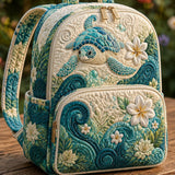 Sea Turtle and Plumeria | Quilted Backpack