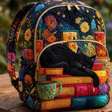 Black Cat on Books | Quilted Backpack