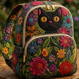 Black Cat and Wildflowers | Quilted Backpack