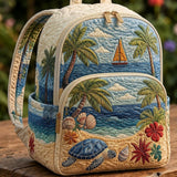 Sea Turtle on a Tropical Beach | Quilted Backpack