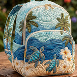 Sea Turtle and Palm Trees | Quilted Backpack