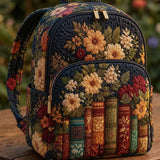 Antique Books and Dark Flowers | Quilted Backpack