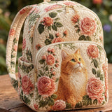 Orange Cat and Roses | Quilted Backpack