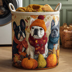 Cuddly Bulldog Trio | Handcrafted Laundry Basket