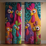 Vibrant Folk Rooster | Quilted Curtains