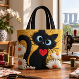 Handmade Black Cat and Daisies | Handcrafted Bag