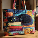 Black Cat Books and Mugs | Handcrafted Bag