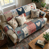 Retro Floral Heart | Quilted Sofa Cover
