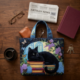 Black Cat and Books | Handcrafted Bag